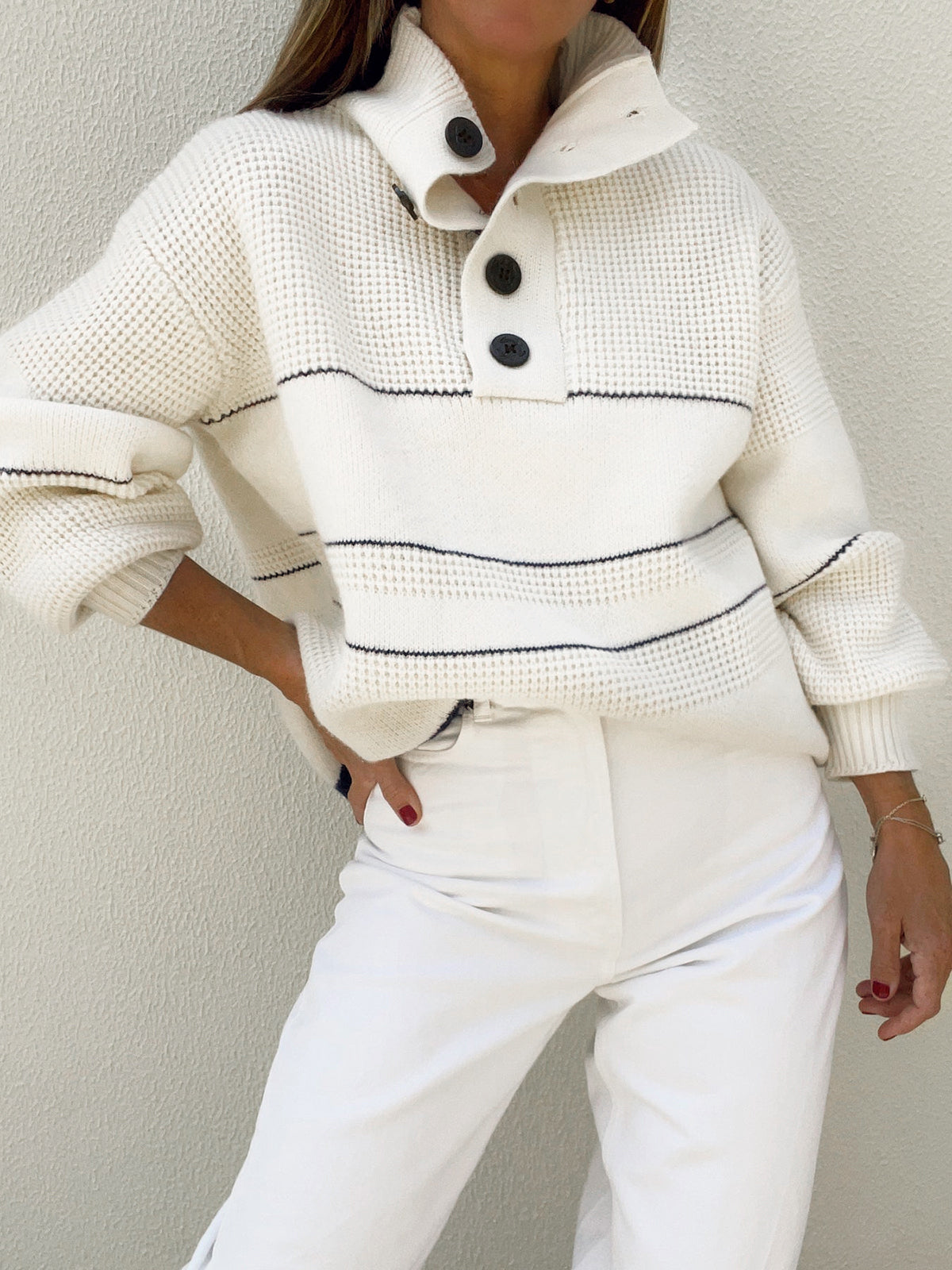 Open Collar Button Up Sweater - Image 4