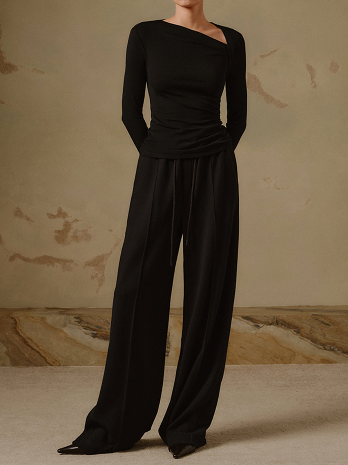 Ribbed Knit Long Sleeve Asymmetric Shirt - Image 3