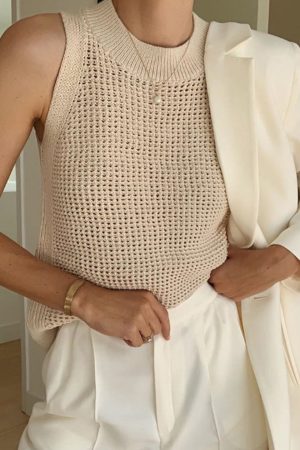 Knit Hollow Solid Tank Top
