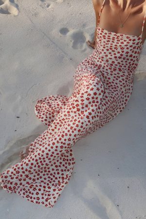 Strappy Floral Print Crisscross Flowy Long Sundress