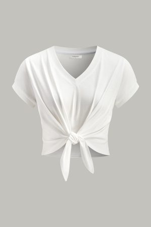 Knot Front V-Neck T-Shirt