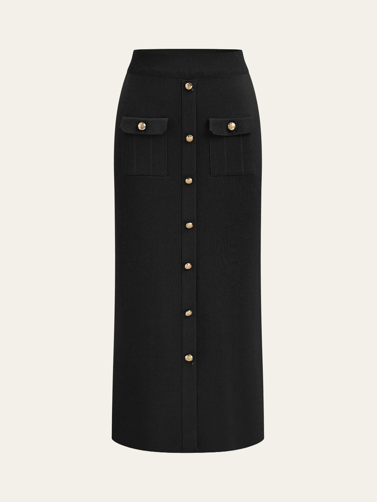 Metal Button Collared Cardigan and Midi Skirt Set - Image 10