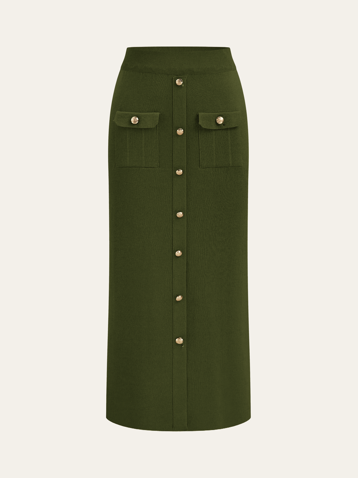 Metal Button Collared Cardigan and Midi Skirt Set - Image 13