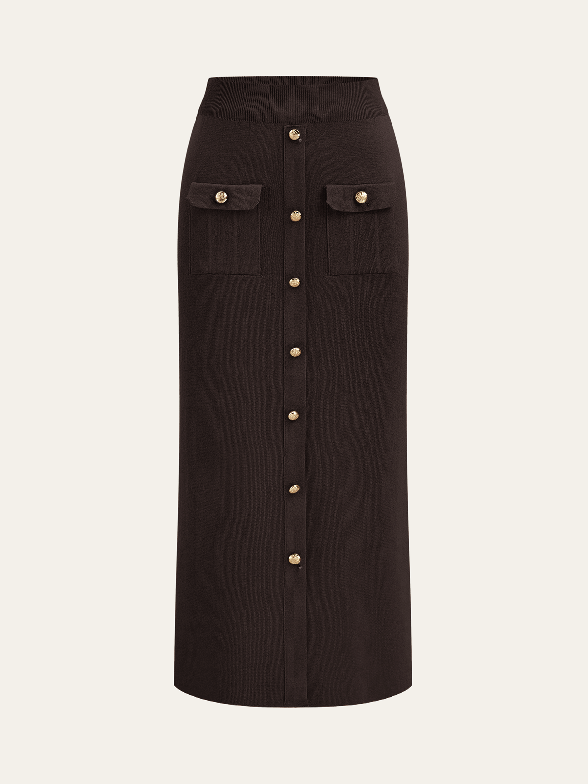 Metal Button Collared Cardigan and Midi Skirt Set - Image 16