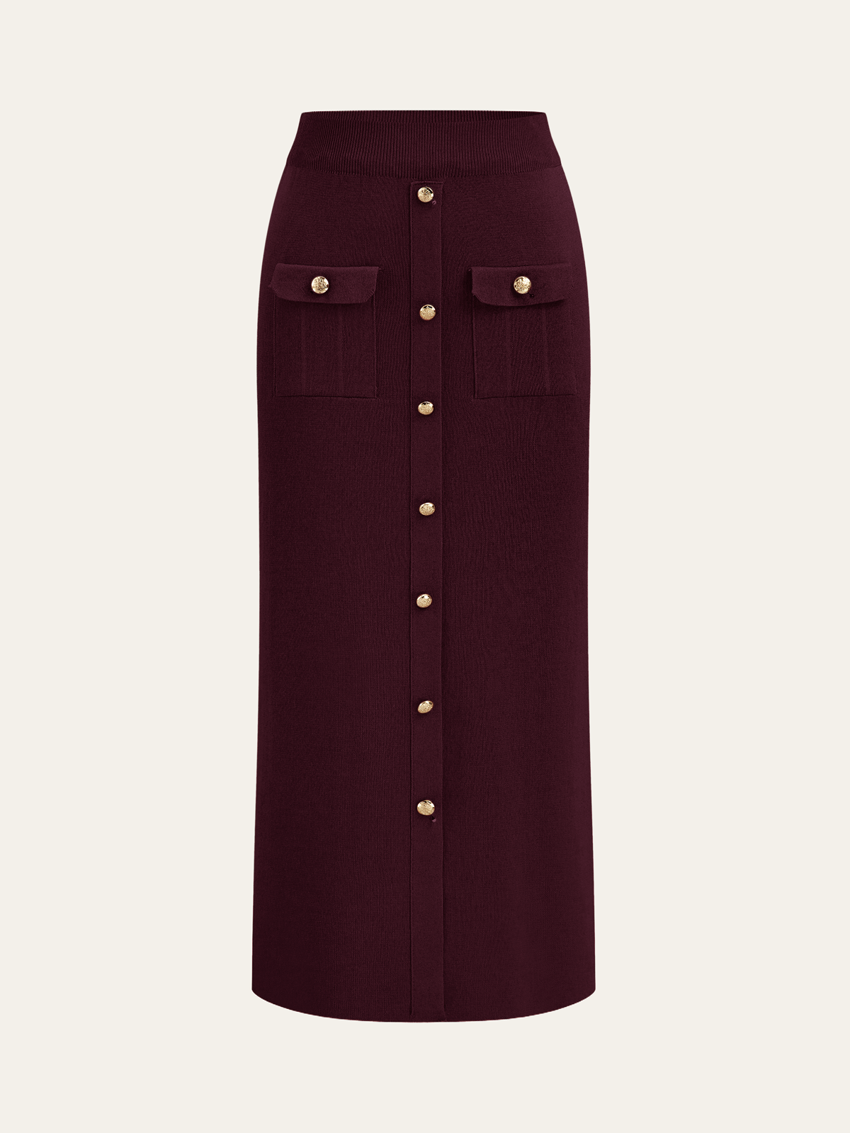 Metal Button Collared Cardigan and Midi Skirt Set - Image 22