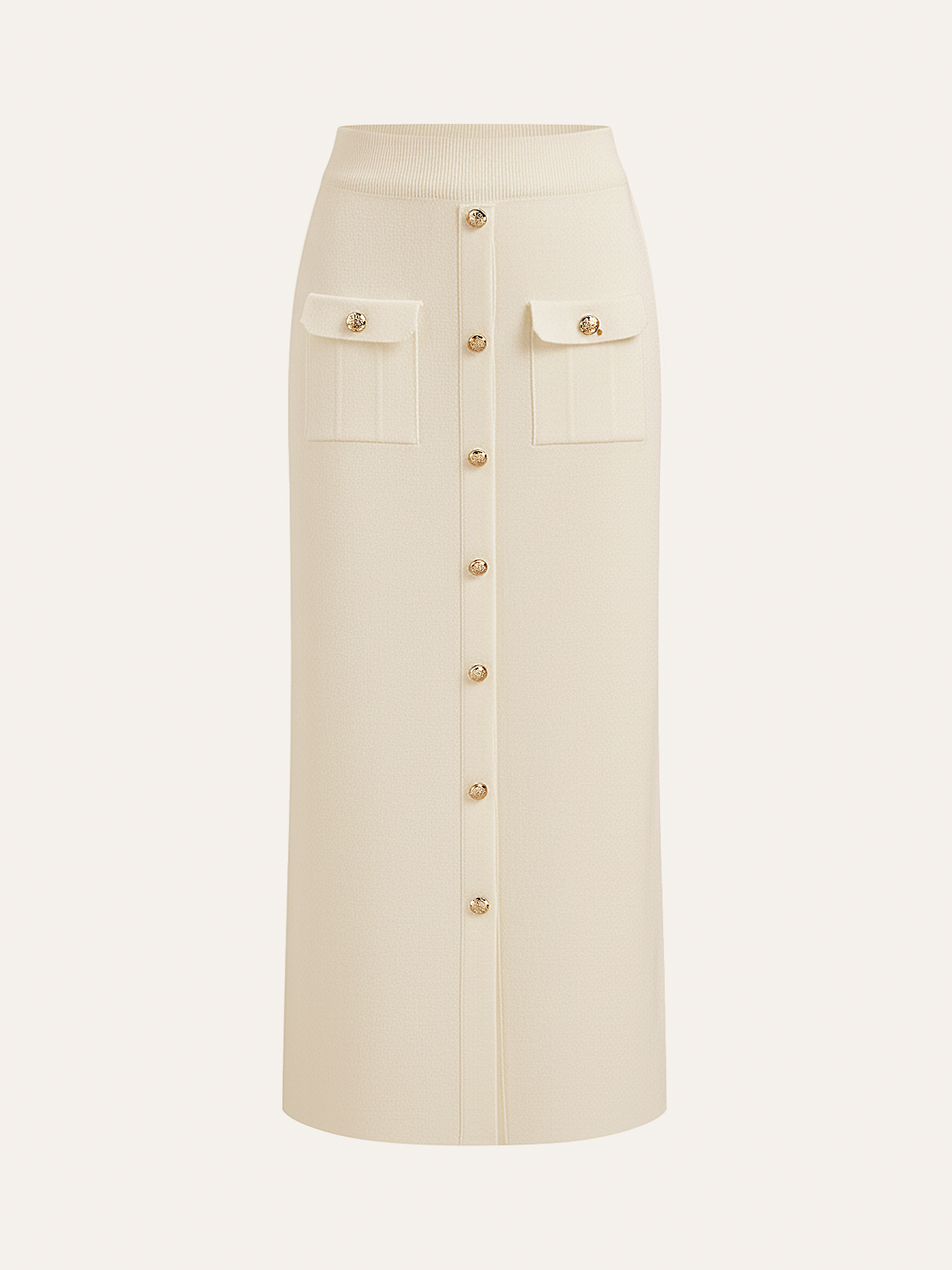 Metal Button Collared Cardigan and Midi Skirt Set - Image 25