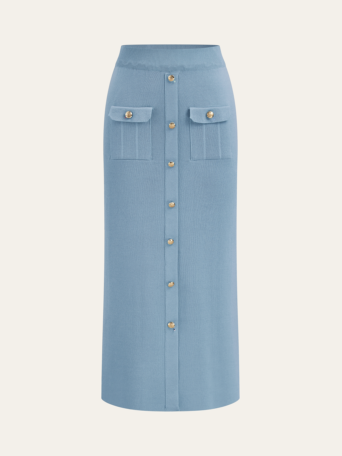Metal Button Collared Cardigan and Midi Skirt Set - Image 27