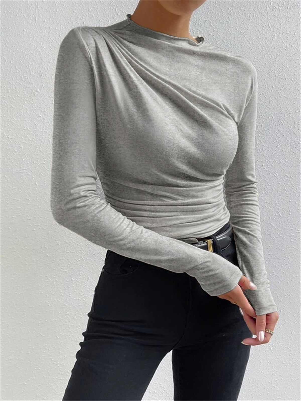 Ruching Long Sleeve Shirt - Image 2