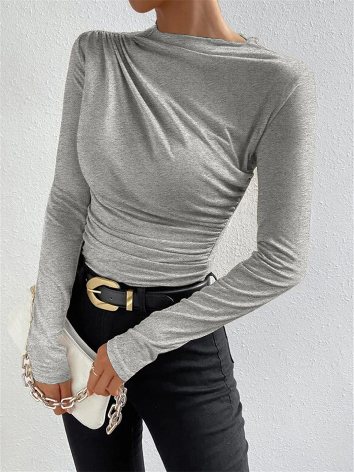 Ruching Long Sleeve Shirt - Image 3