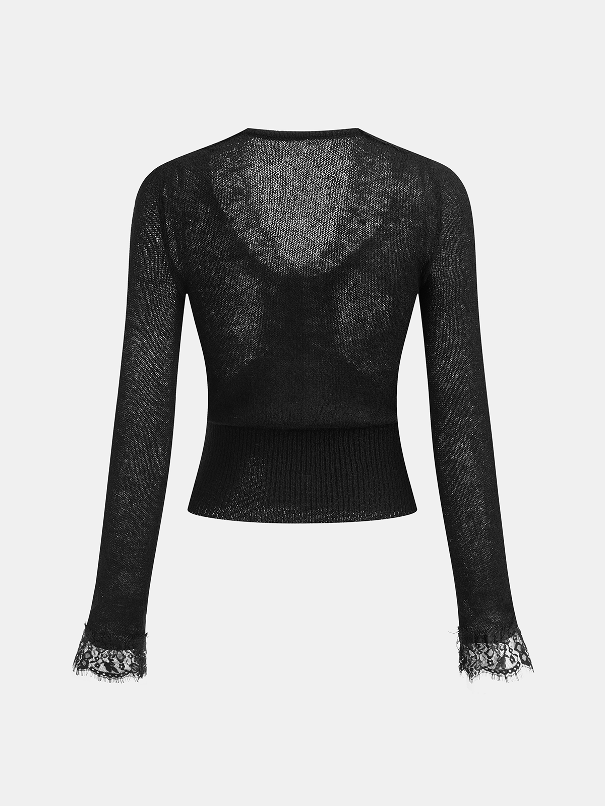 Wool Blend Lace V-Neck Button Knit Top - Image 8