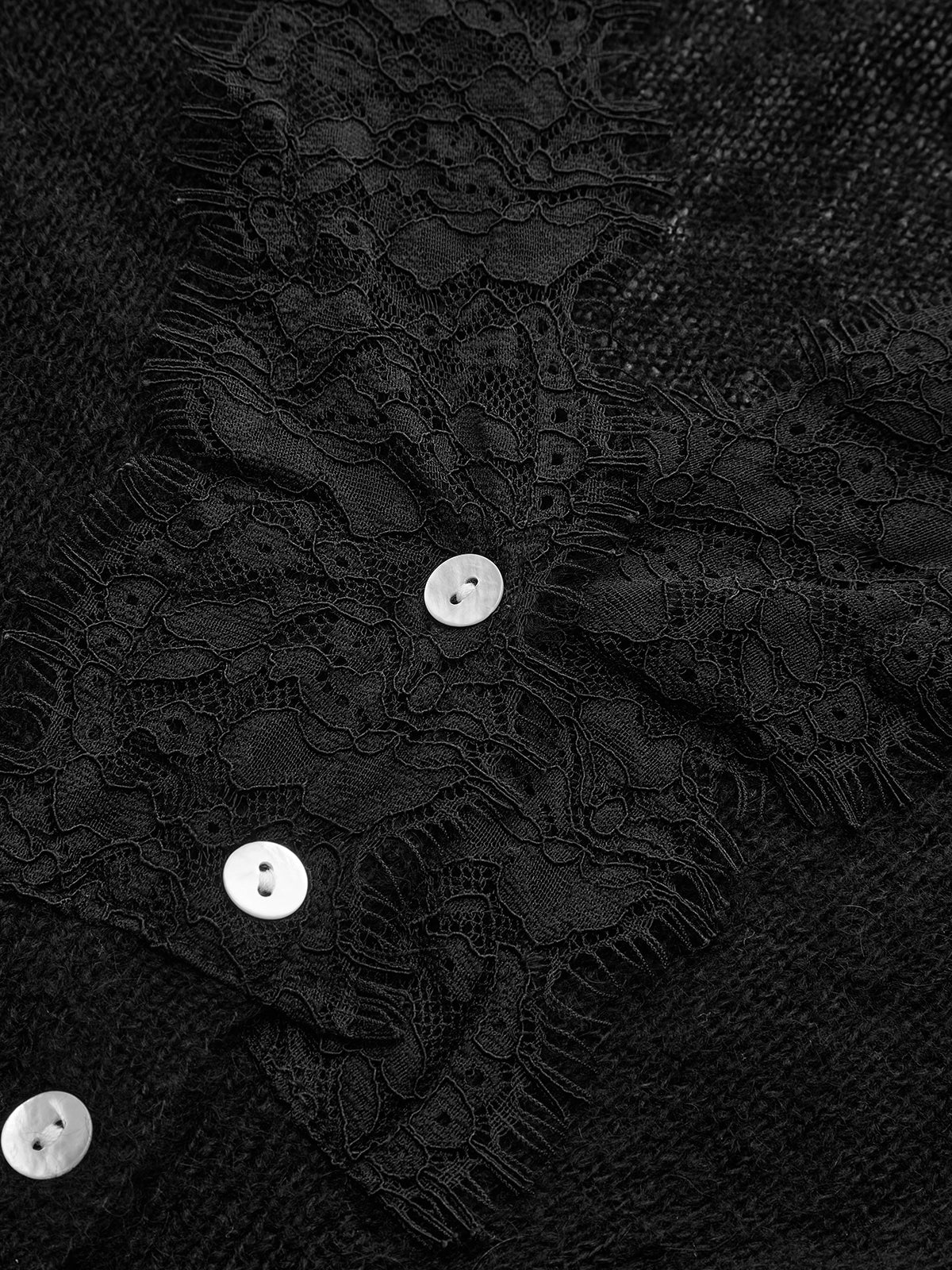 Wool Blend Lace V-Neck Button Knit Top - Image 9