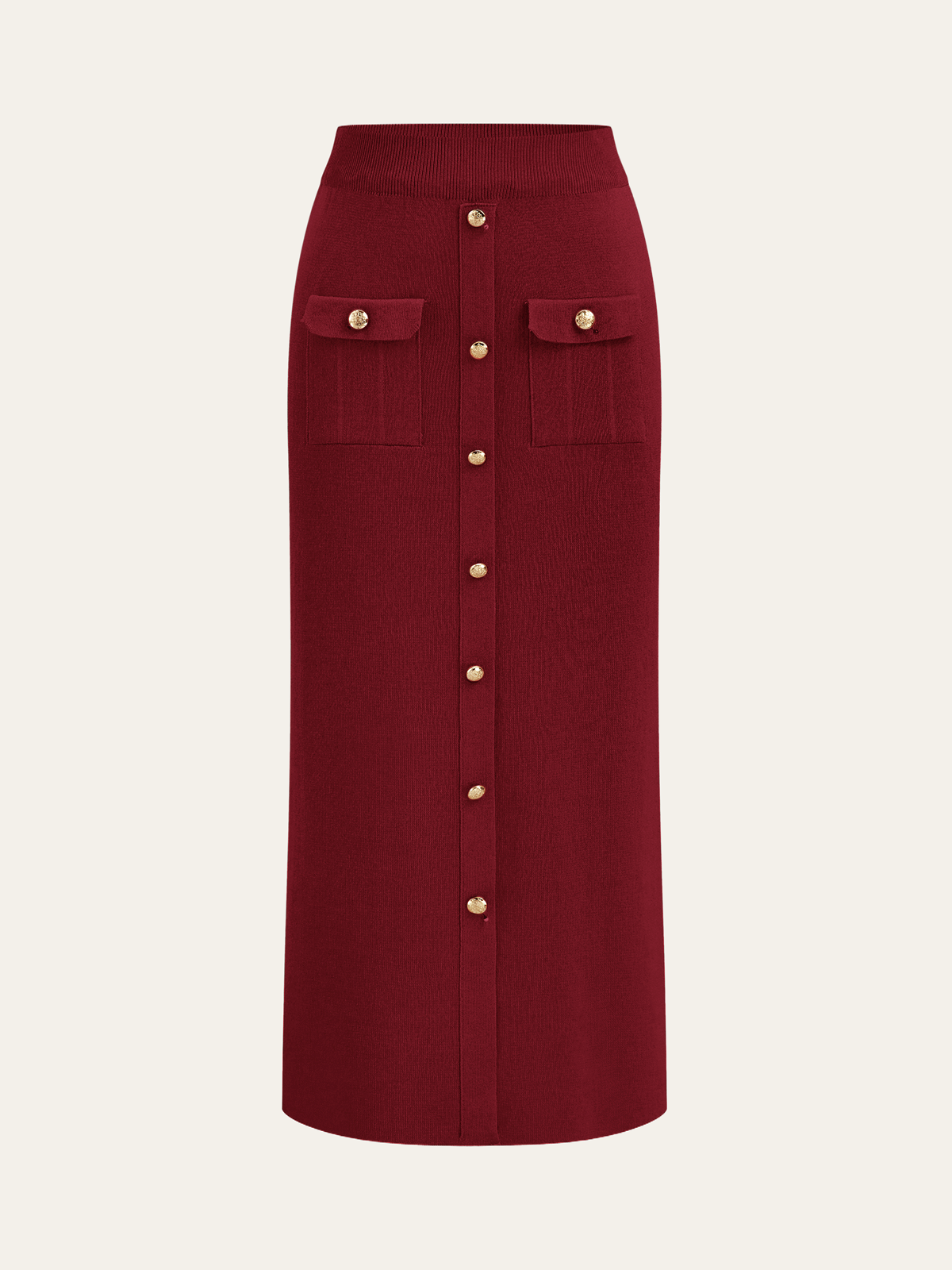 Metal Button Collared Cardigan and Midi Skirt Set - Image 19