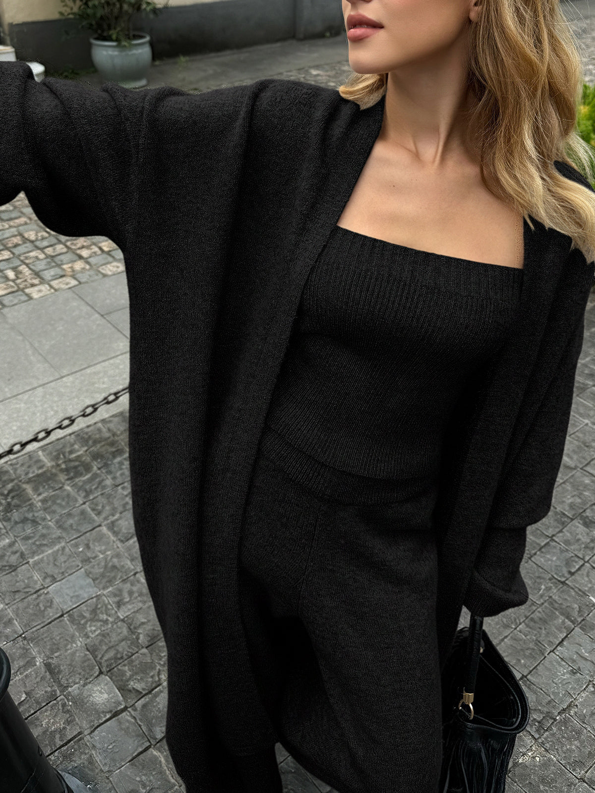 Three-Piece Knit Bustier Cardigan Pants Set - Image 8