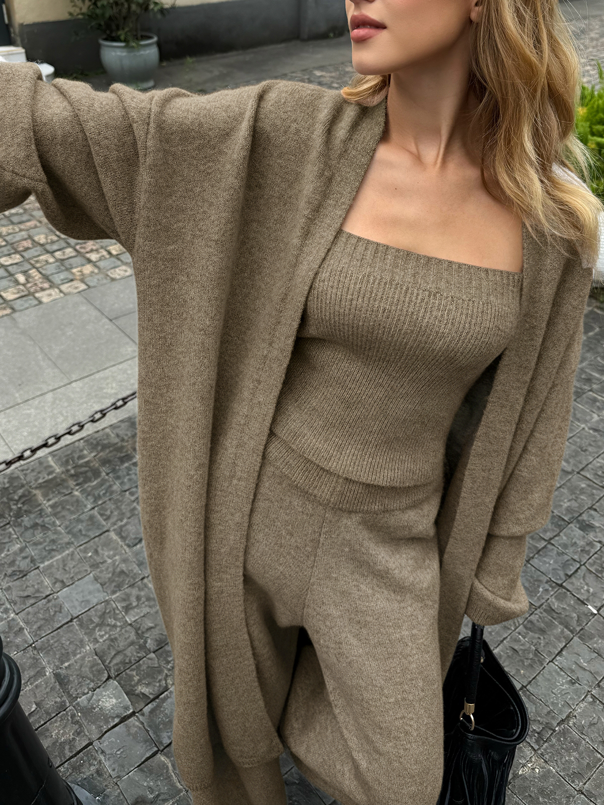 Three-Piece Knit Bustier Cardigan Pants Set - Image 12
