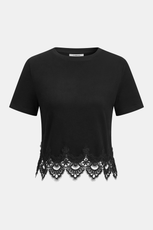 Lace Trim Short-Sleeve Crop Top