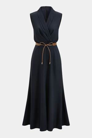 Belted Sleeveless Wrap Maxi Dress
