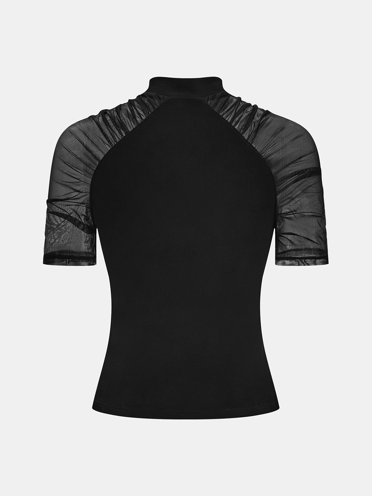 Mock Neck Mesh Sleeve Knit Top - Image 3