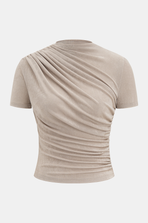 Asymmetric Ruched Short-Sleeve Top