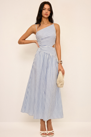 Striped Cut-Out Asymmetric Cami Maxi Dress