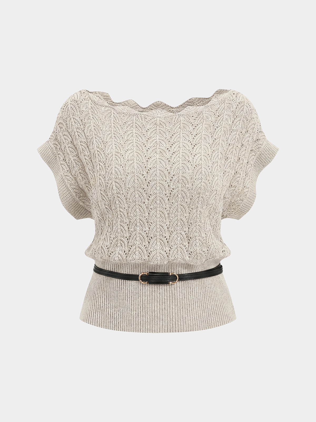 Scalloped Neck Belted Knit Top - Image 5