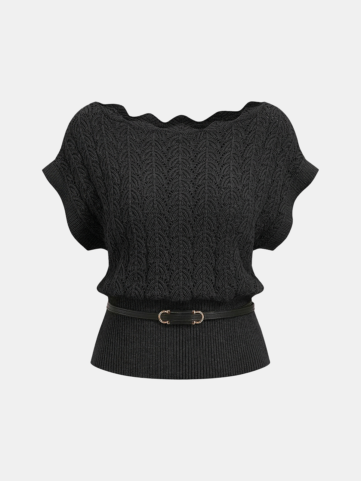 Scalloped Neck Belted Knit Top - Image 7