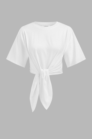 Cotton Knotted Short Sleeve Crop Top