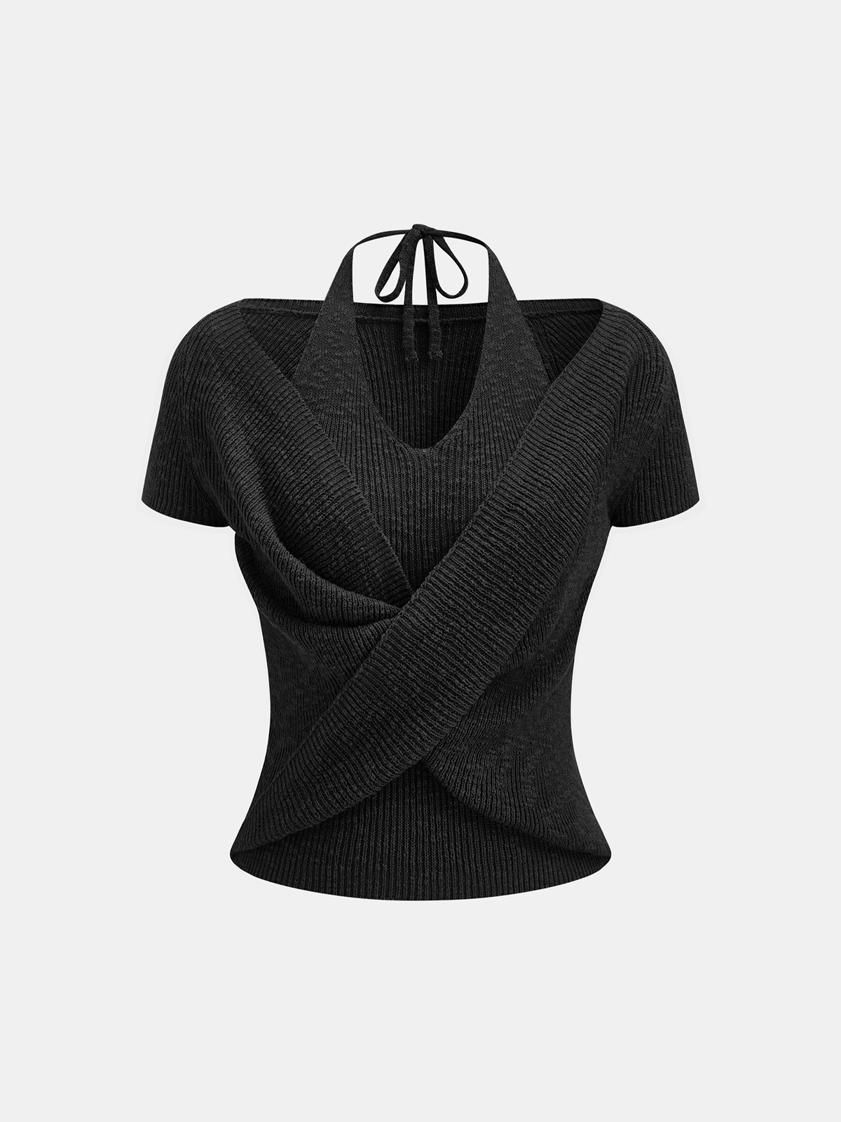 Halter Wrap Short Sleeve Knit Top - Image 5